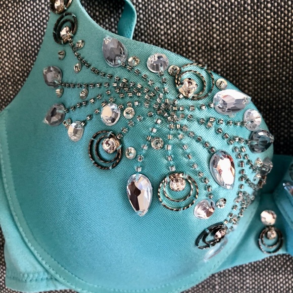 Vintage Marciano Turquoise Jeweled Bra 36B - Picture 3 of 3